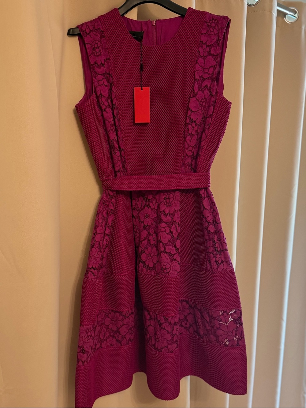 Carolina Herrera Magenta Lace Panel Fit-and-Flare Dress NWT
